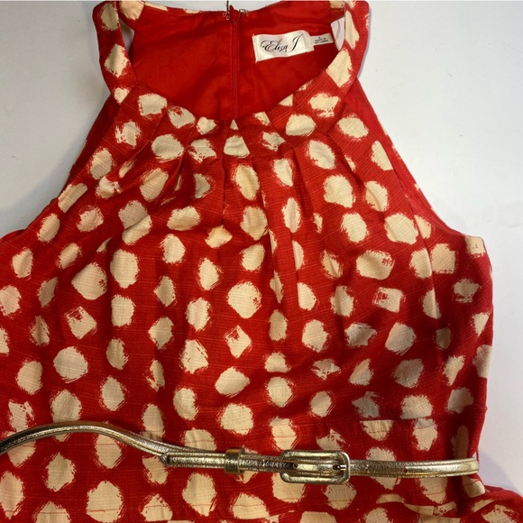 Eliza J Redish/Orange & White Polka Dot Sleeveless A-Line Dress W/Silver Belt 8 - Picture 8 of 16